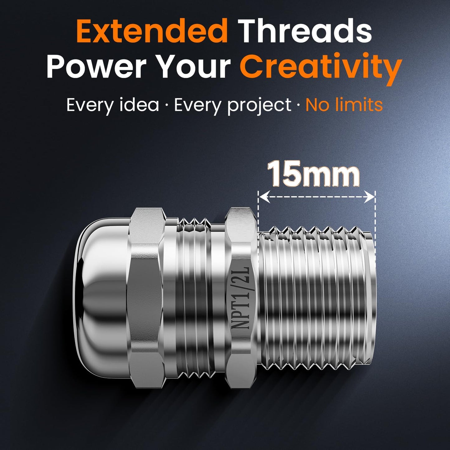QILIPSU 4pcs 1/2" NPT 304 Stainless Steel Cable Gland Long Thread Waterproof IP68 Metal Strain Relief Cord Grip Cable Pass Through Wire Connector