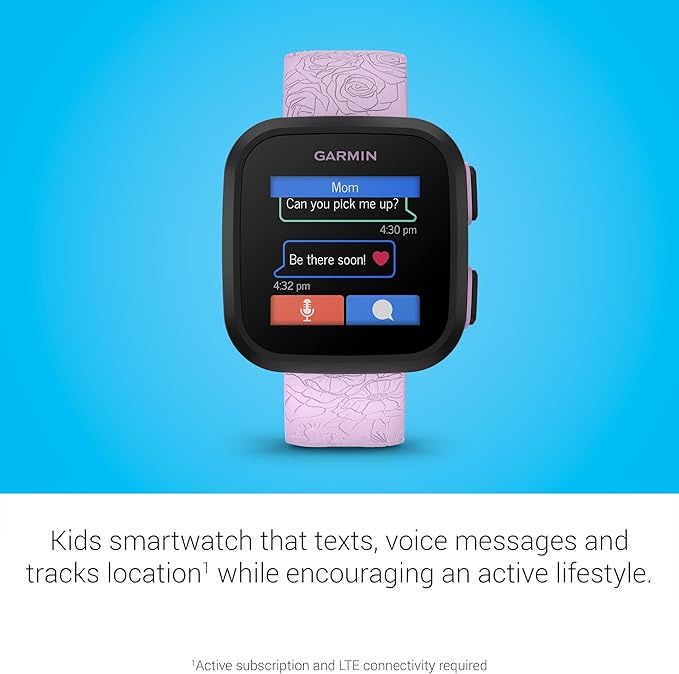 Garmin Bounce™, Kids Smartwatch, Two-Way Text and Voice Messaging, Location Tracking, Lilac Floral