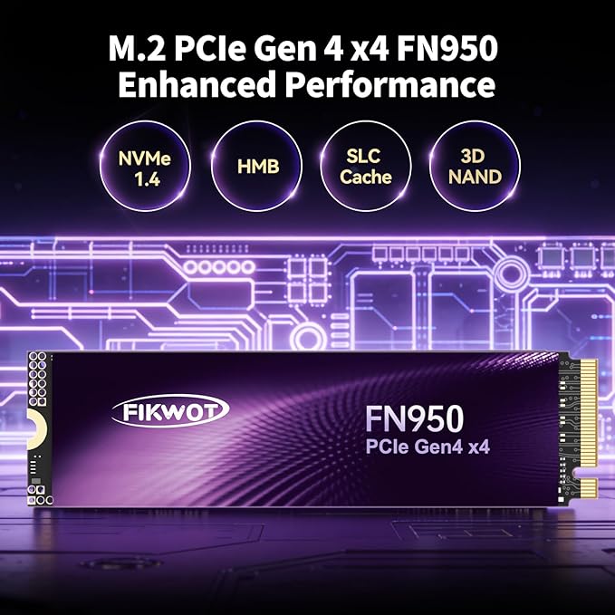 FN950 4TB NVMe SSD PCIe Gen4x4 M.2 2280,Read Up to 5000MB/s, Configure SLC Cache, Internal Solid State Drive for PS5 Laptop Desktop