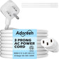 Adoreen 10 Ft Computer TV Replacement Power Cord White, Low Profile Flat Plug 18AWG 3-Prong AC Universal Power Supply Cable NEMA 5-15P to IEC 320 C13 for Printer, PC, Monitor TV LCD, ETL+Ties