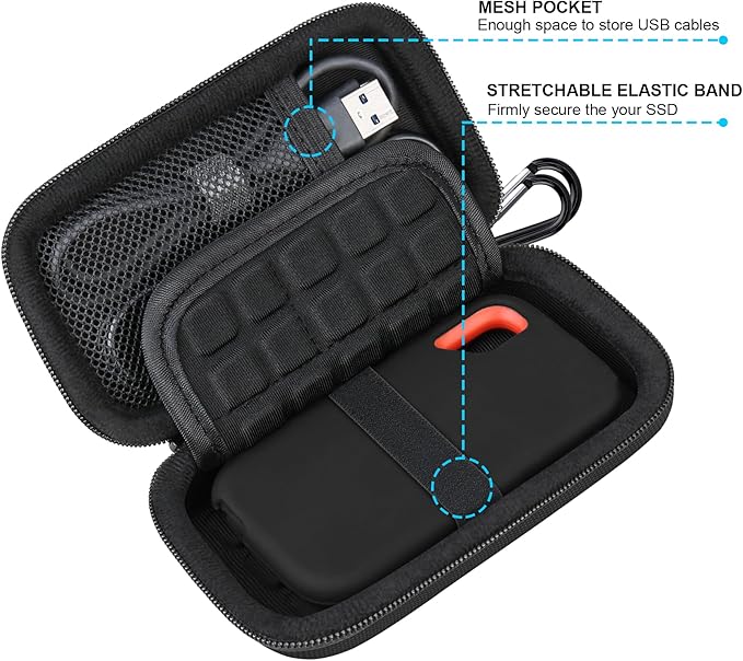 Lacdo Carrying Case for SanDisk Extreme Portable SSD, Hard EVA Case + Soft Silicone Case Protective Cover for SanDisk Extreme External Solid State Drive 500GB 1TB 2TB 4TB 8TB SanDisk SSD Case, Black
