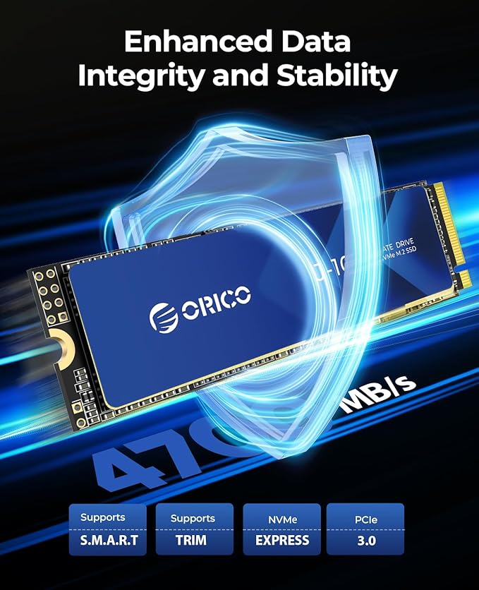 ORICO M.2 NVMe SSD 512GB with Heatsink, Up to 2800MB/s PCIe Gen3x4 2280 Internal Solid State Drive, SLC Cache 3D NAND, Compatible with Laptop and PC Desktops -J10