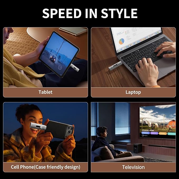 PHIXERO USB Drive 256GB External SSD Up to 1100MB/s，USB 3.2 Gen2 Flash Drive Dual Ports Portable Thumb SSD Stick with USB A & Type C for iPhone, Android, Windows PCs, and laptops