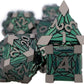 7PCS Metal DND Dice Set with Box, Debris RPG Green D and D Dice for use with D&D Tabletop Games Role Playing Game Polyhedral Dice Set D20 D12 D10 D8 D6 D4
