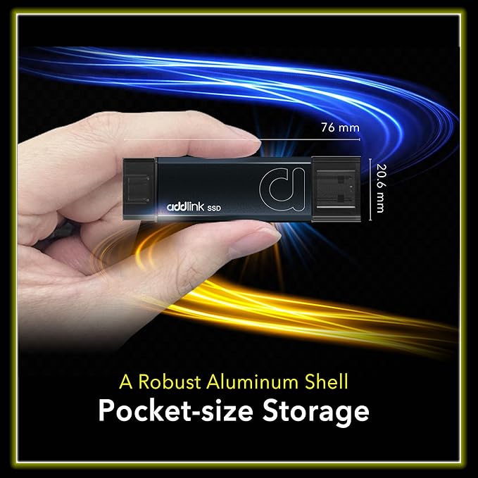 Addlink P50 1TB Mini Portable SSD Stick 1050MB/s USB 3.2 Gen 2 Dual Type-C & Type-A Thumb Drive External Solid State Drive for iPhone 16/15 Pro Max ProRes,Steam Deck, PS5, Teslacar (Metal)