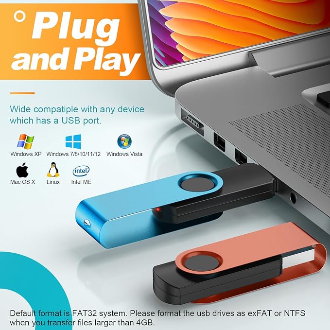 Kepmem 8GB Flash Drive 10 Pack Thumb Drives Bulk, Multipack Zip Drive 8 GB USB Memory Sticks Metal Swivel Pen Drive, Portable Jump Drive Value Multicoloured Pendrives with 10pcs Ropes