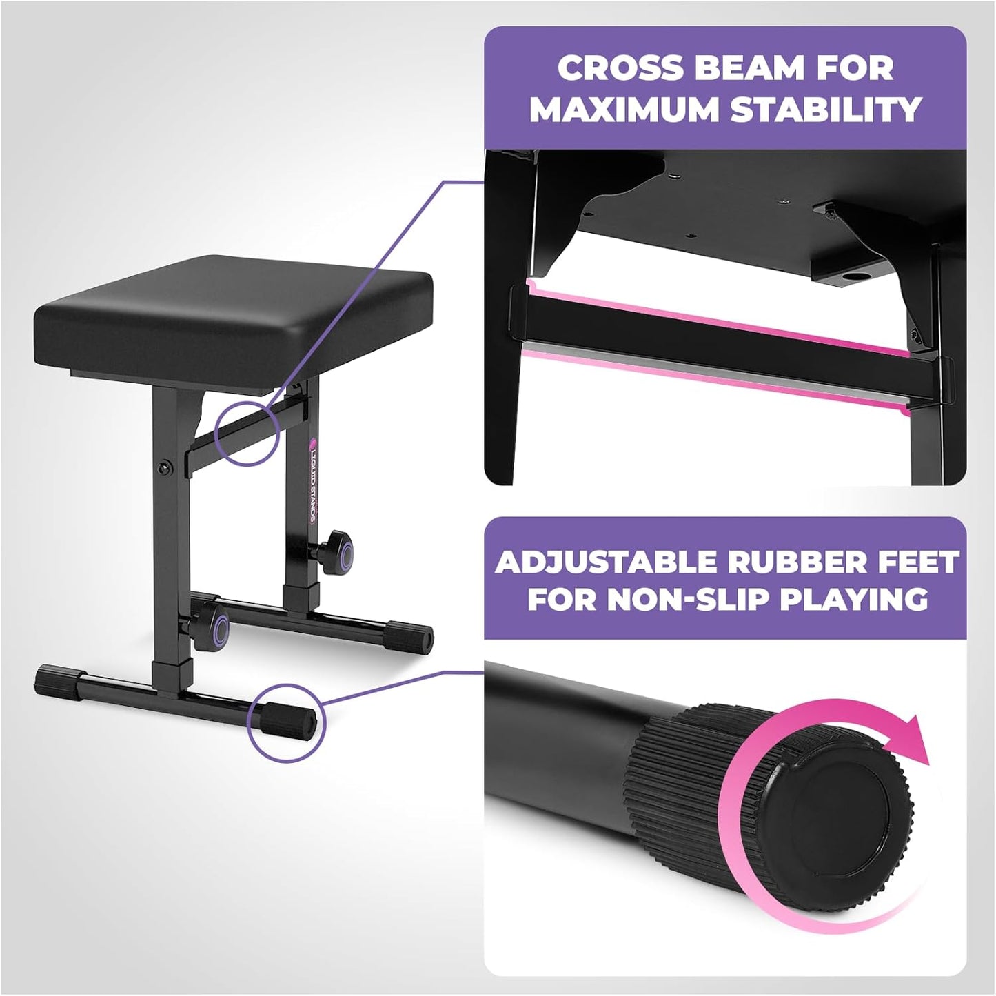 Liquid Stands Pink Portable Heavy Duty Digital Keyboard Stand and Bench Set - Adjustable Music Stand and Seat for 54-88 Key Electric Pianos