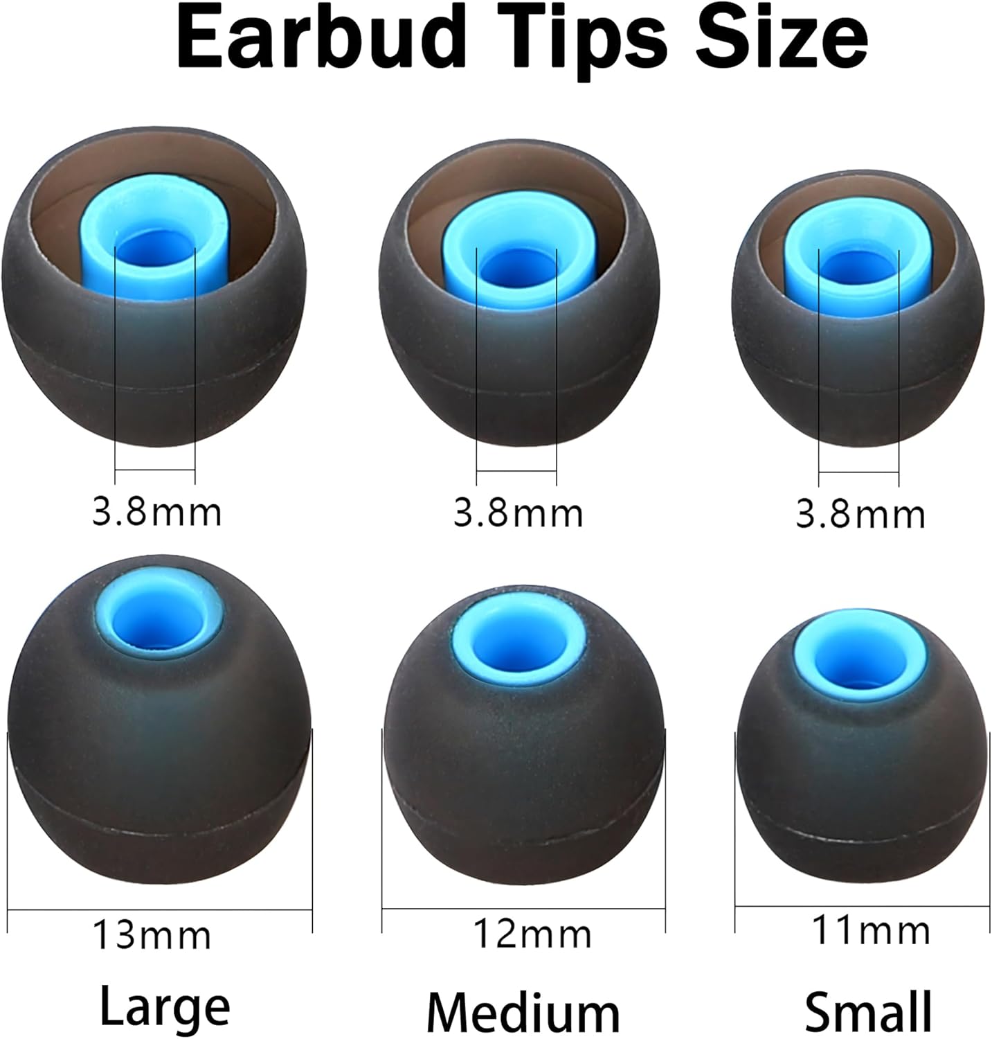 Silicone Earbud Tips - S M L, Fit Most In-Ear Earbuds (Inner Hole 3.8mm - 5.1mm), 9 Pairs