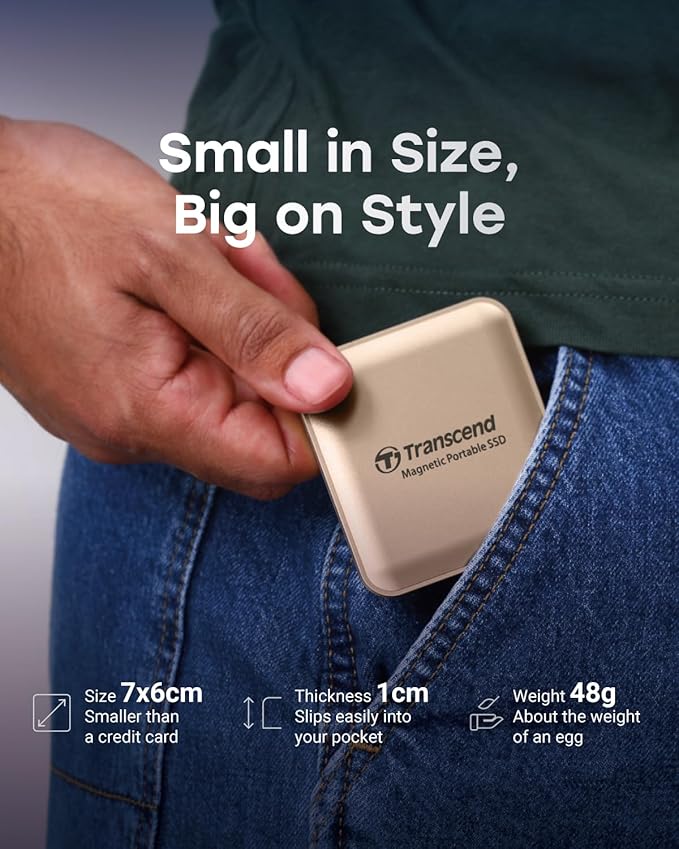 Transcend ESD420 1TB Magnetic External SSD, Up to 2000MB/s, Supports Apple 4K ProRes HDR Record, MagSafe, iPhone17,16,15/iPad/Mac/Tablets/Windows/Android, USB 3.2 Gen2x2 20Gbps Portable USB-C SSD