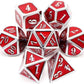 Haxtec Metal Dice Set D&D Red Silver DND Dice Set for Dungeons and Dragons RPG Games Leather Dice Bag DND Gifts-Glossy Enamel Dice (Silver Red)