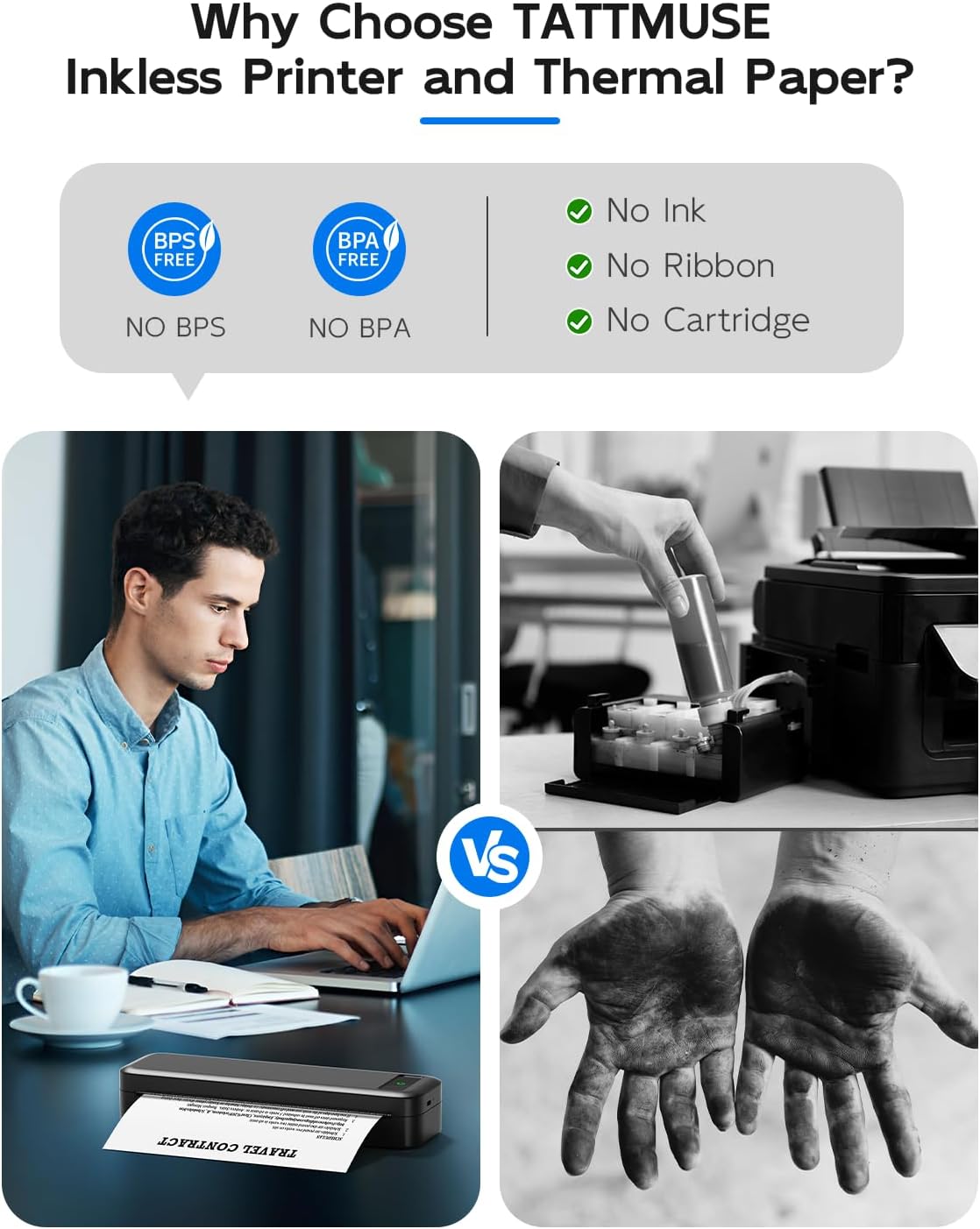 Portable Printers Wireless for Travel, Bluetooth Inkless Thermal Printer, Support 8.5" X 11" US Letter & A4 Size, Small Mobile Printer with Carry Case, Compatible with Phone Laptop for Office Car Home