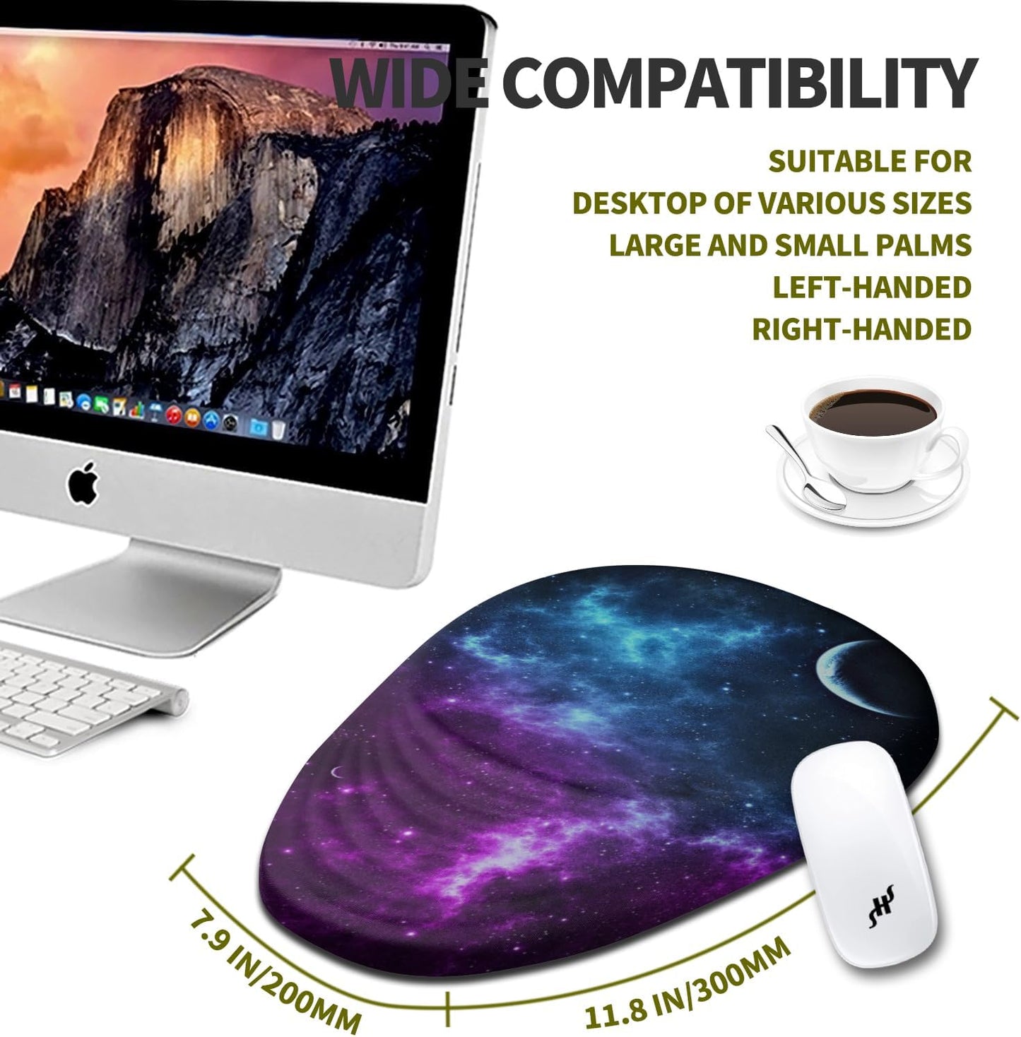 Hokafenle Ergonomic Mouse Pad Wrist Support, Terraced Slope Carpal Tunnel Wrist Pad for Mouse with Unibody Memory Foam, Wrist Rest Pain Relief Mousepad (Galaxy, 11.8x7.9 in)