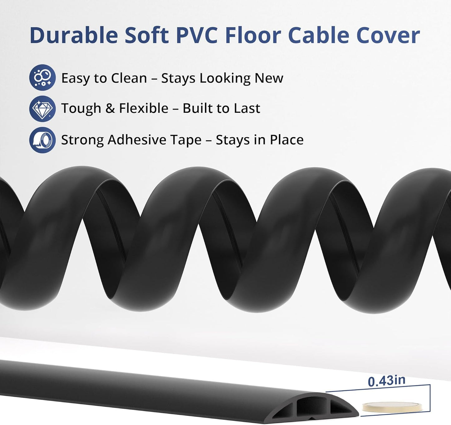 ZhiYo 5.6ft Cord Covers for Wires on Floor, Cord Hider Floor Hide Extension Cords, Soft PVC Cable Cover Cable Protector, Wire Cavity W0.62in H0.31in, Beige