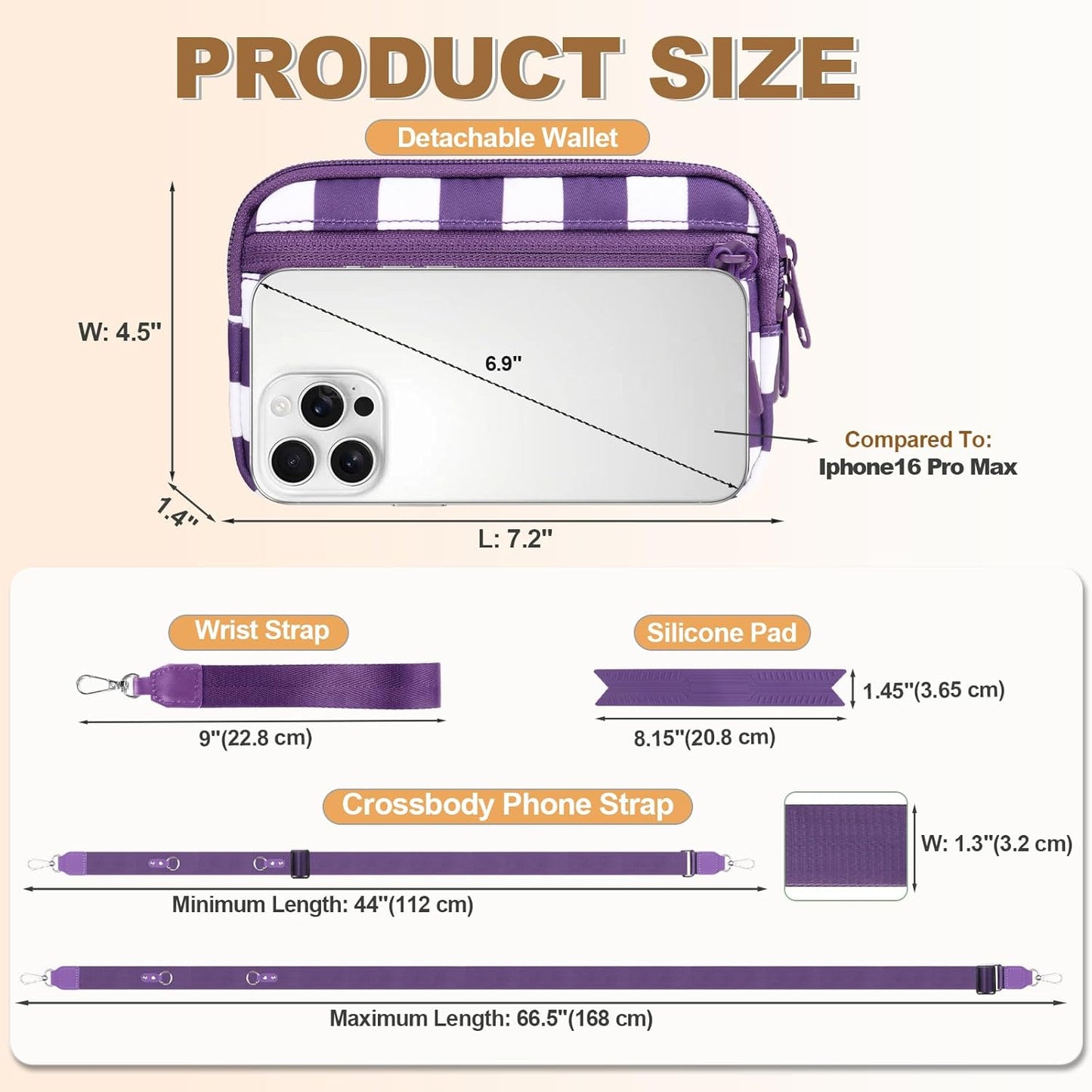 Clip and Go Strap for Phone with Wallet Crossbody, Adjustable Phone Lanyard with Detachable RFID Wristlet Wallet, Phone Strap with Phone Tabs for All Phones, Purple Checkered (L)
