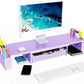 Spacrea Metal Desk Organizers and Accessories, Dual Monitor Stand Riser with Drawer and 2 Pen Holders, Desk Accessories & Workspace Desktop Organizers for Office Supplies (Purple)