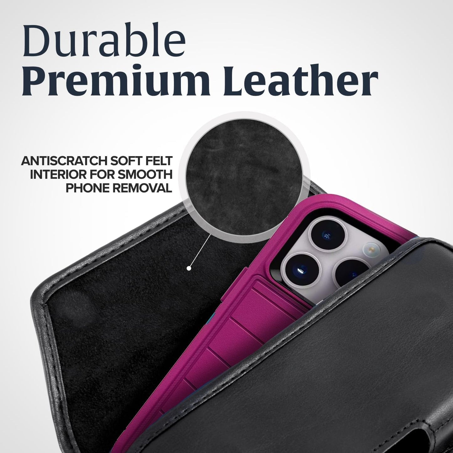 Turtleback Belt Holder for iPhone 16 Pro Max, 15 Pro Max, 14 Pro Max -Large- Fits w/Defender Bulky Style Cases, Premium Black Leather, Horizontal Case, Magnetic Close, Leather Wrapped Belt Clip