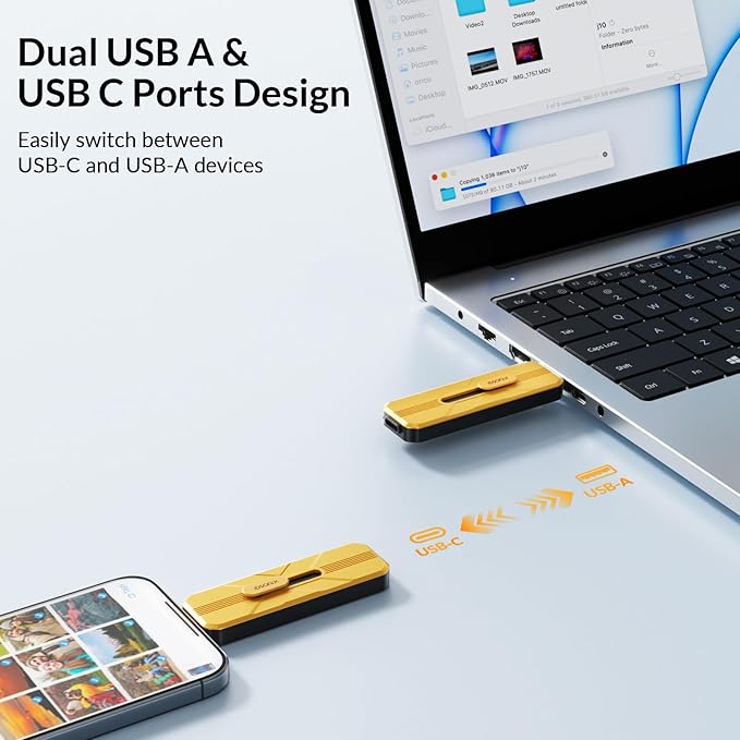 iDsonix USB Flash Drive 512GB External SSD, Up to 1073MB/s, Thumb Drive with 2 Ports USB A 3.2 + Type C, Push-Pull Design, Alloy Portable Memory Stick for iPhone 17/16/15/PS5/Android Phone/Mac/Windows