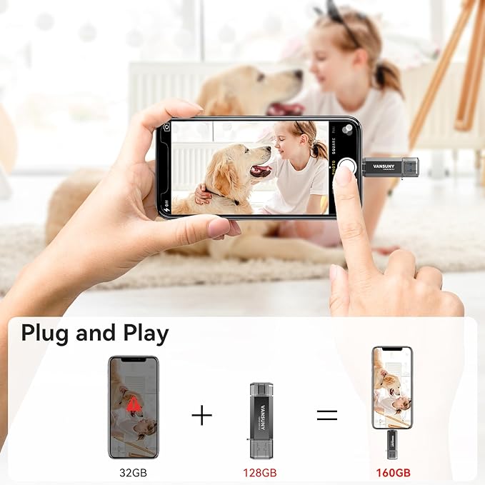 Vansuny 128GB Type C Flash Drive Upgraded 450MB/s USB 3.2 High Speed Flash Drive 2 in 1 OTG USB A + Type C Dual Thumb Drive with Keychain for Android