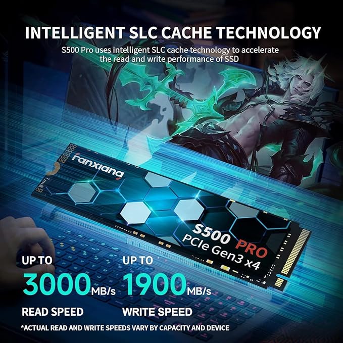 fanxiang S500 Pro 1TB NVMe SSD M.2 PCIe Gen3x4 2280 Internal Solid State Drive, SLC Cache 3D NAND TLC, Up to 3200MB/s, Compatible with Laptop and PC Desktops(Black)