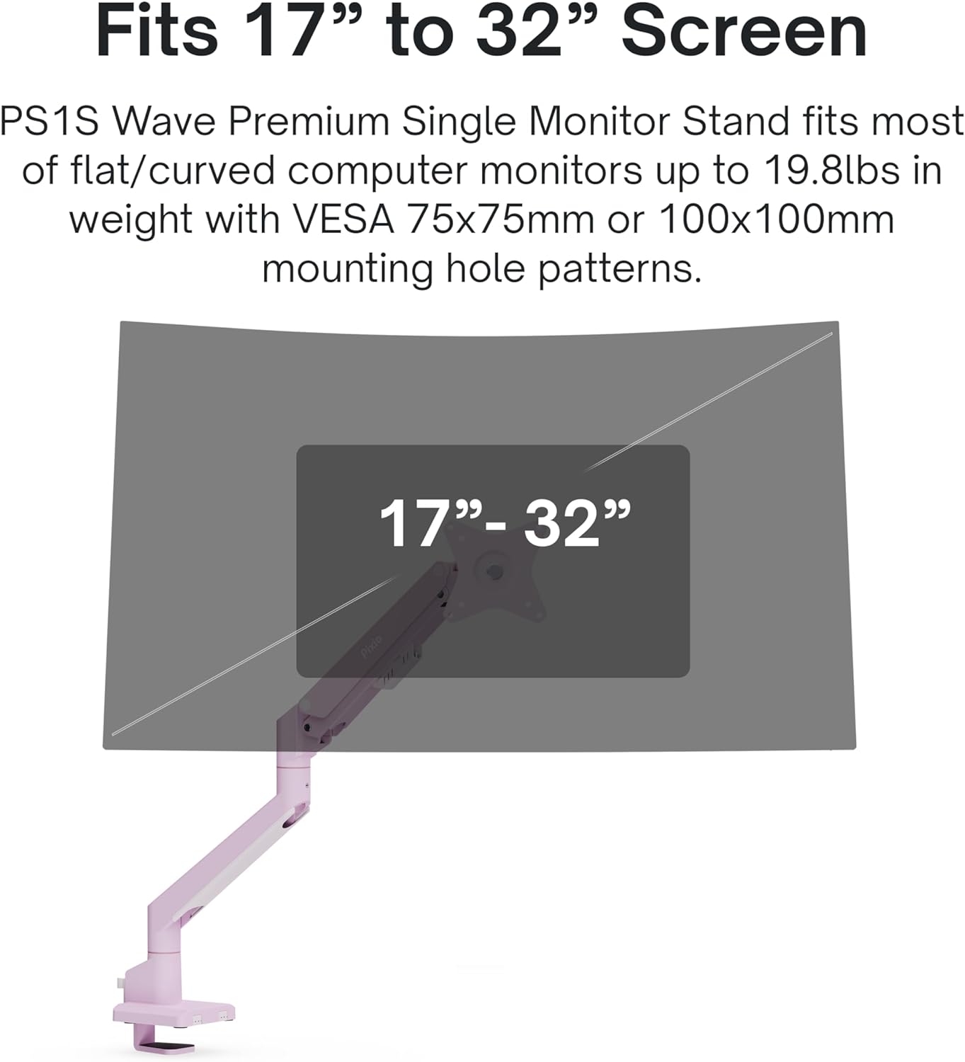 Pixio PS1S Wave Pink Single Monitor Arm Stand Desk Mount - Fits up to 32 inches Monitors and up to 19.8lbs. VESA Compatibility and Integrated Cable Management
