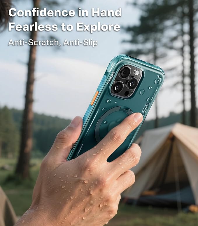 TORRAS Ostand Q3 Air for iPhone 15 Pro Case with 360 Magnetic Stand, Fit for MagSafe, Mil-Grade Drop Tested, Camera Control Button, Shockproof Phone Case for iPhone 15 Pro 6.1", Glacier Sprint