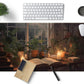 Cute Book Lover Desk Mat Dark Academia Mouse pad XXL Large Extended Mousepad Gaming Desk Pad with Stitched Edges, Cozy Lofi Deskmat Laptop Computer Keyboard and Mouse Mat Decor Pad, 31.5x15.7 in