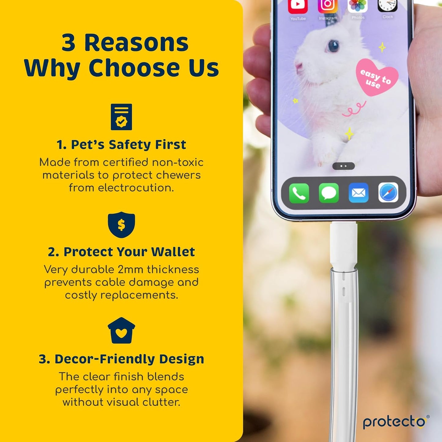 PROTECTO Heavy Duty Cord Protectors from Pets No Chew Solution, 7ft Easy to Use Dog & Cat Cord Protector, Clear & Odorless Critter Cord Covers for Pets, Power Audio & Video Wire Protector Tubing