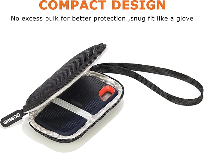 Ginsco Ultra-Compact Case Exclusive for Sandisk Extreme Portable SSD E30/E61, Compatible with SanDisk Extreme Portable 500G/1TB/2TB/4TB/8TB, Hard Shell Travel Protective Case with Detachable Strap