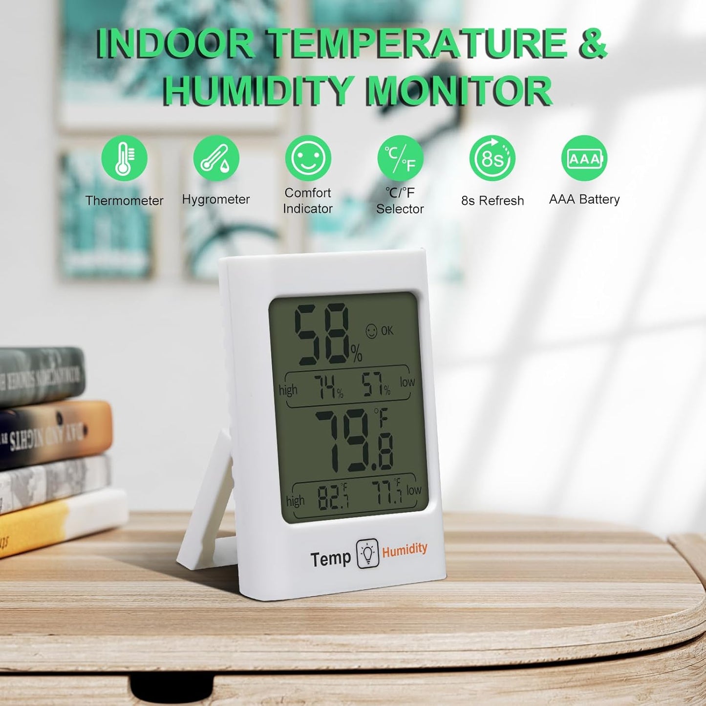 SZHLUX Digital Hygrometer & Thermometer - Accurate Indoor Humidity & Temperature Monitor with Rapid Refresh for Home, Bedroom, Office & Greenhouse