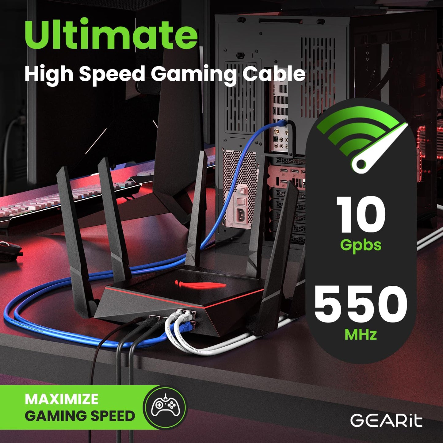 GEARit Cat 6 Ethernet Cable Pack - 10-Pack 25 ft Cat6 Ethernet Patch Cables | RJ45 Network Patch Cable, 10 Gbps Snagless Gold-Plated Connectors - Ethernet Cable Cat 6 for PC, TV, Router - Black