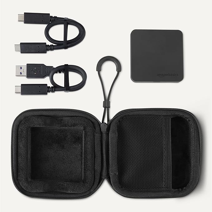 Amazon Basics Portable External SSD, 2TB, 2000MB/s Speeds, USB 3.2 Gen 2, IP65 Water & Dust Resistant, Black