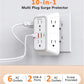 USB Wall Charger Power Strip Surge Protector with 4 USB Ports (2 USB C) Plug Extension Multiple Outlets Plug Extension Multi Outlet Plug in Adapter Spaced Outlets for Home Office Travel,White (White)