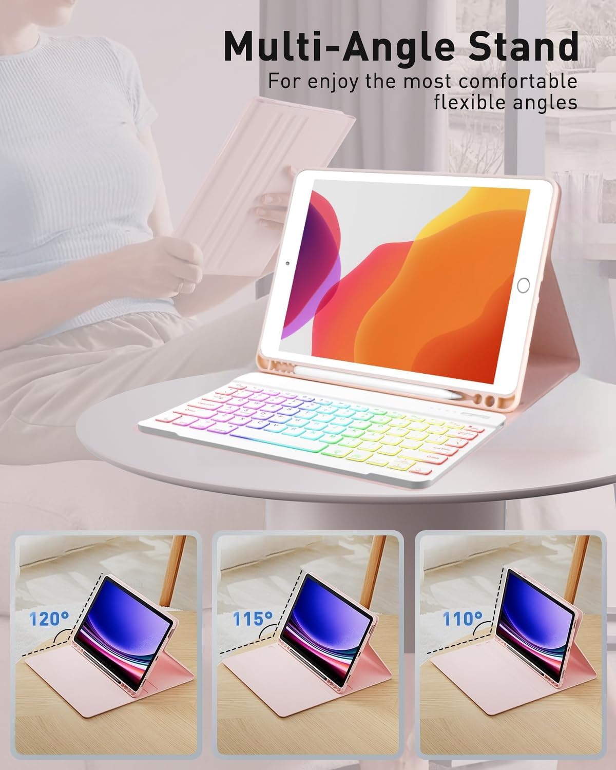 Keyboard Case for Galaxy Tab A9+/A9 Plus 11 Inch 2023, Slim Lightweight 7 Color Rainbow Backlight Detachable Magnetic Bluetooth Keyboard Cover with S Pen Holder,Mint Green