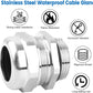 1" NPT Stainless Steel Waterproof Cable Gland, IP68 Waterproof Adjustable Cable Glands, Strain Relief Cord Grip Connectors with Gaskets and Locknut for 18-25mm Cable Diameter