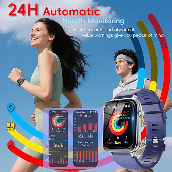 Smart Watch for Men Women Answer/Make Call, 1.85" HD Fitness Tracker with 24/7 Heart Rate & Sleep Monitor, 110+ Sports Modes, IP68 Waterproof Smartwatch, Long Battery Life for Android iOS, Blue