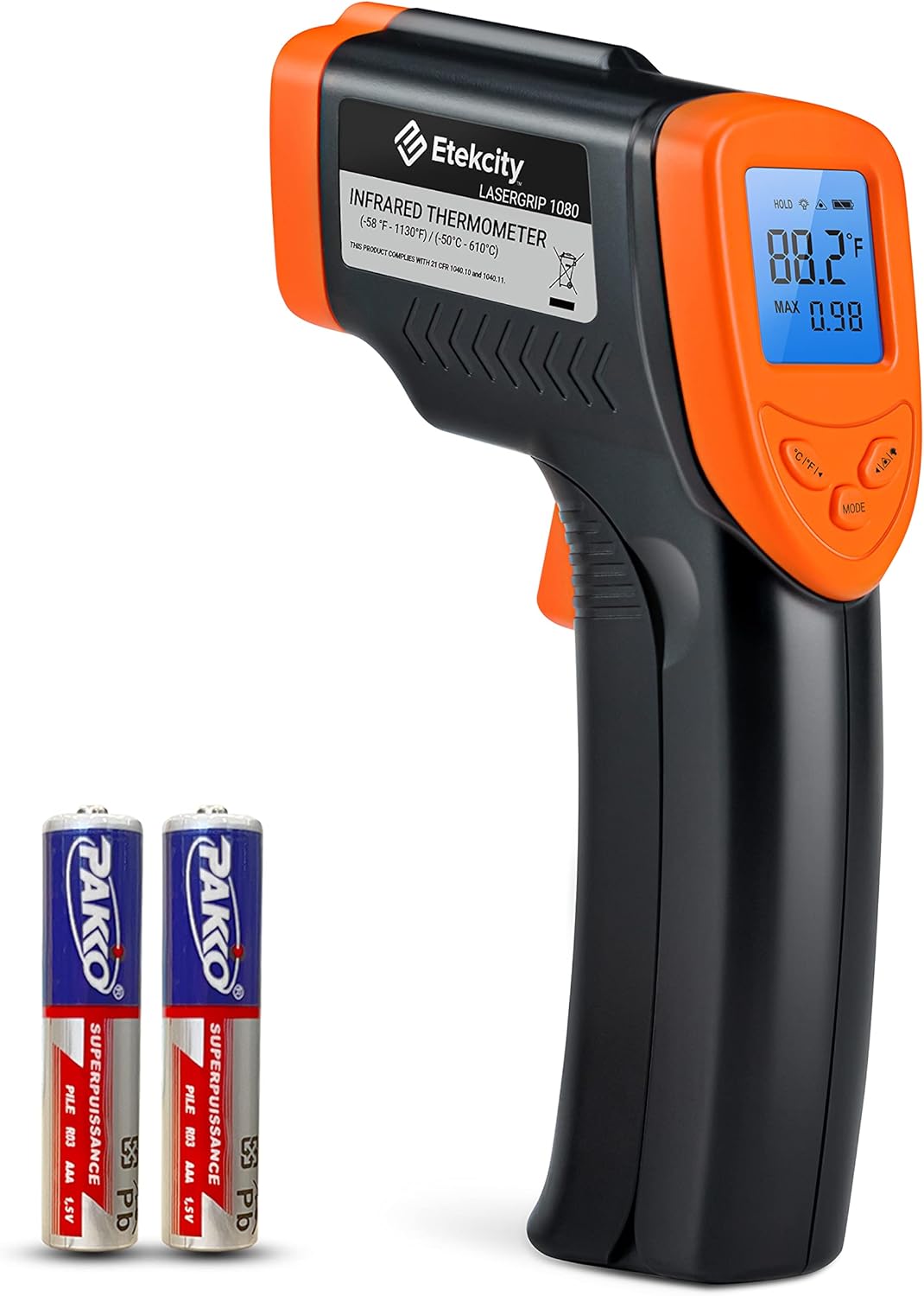 Etekcity Infrared Thermometer 1080, Heat Temperature Temp Gun for Cooking, Laser IR Surface Tool for Pizza Oven, Meat, Griddle, Grill, HVAC, Engine, Accessories, -58°F to 1130°F, Orange