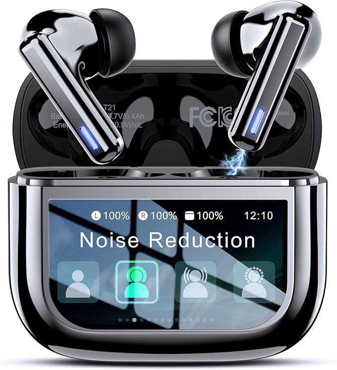 ZIUTY Wireless Earbuds Bluetooth Headphones, ANC/ENC Noise Cancelling, Ear Buds with Multifuntional Touch Screen, 40H Stereo Sound for Sports, IPX7 Clear Calls, 5 EQ for iOS Android(Black)