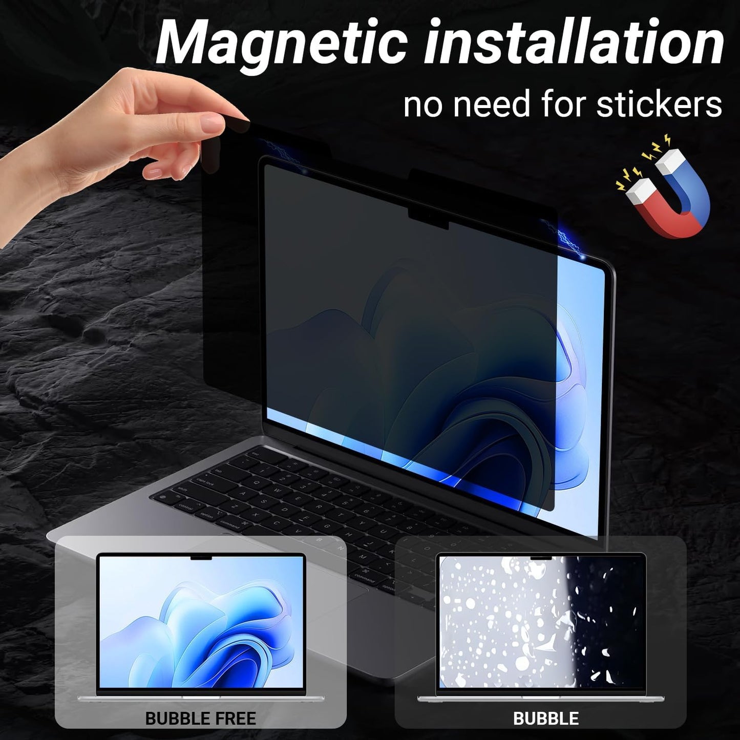 MUBUY-GOL Magnetic Privacy Screen Protector for 16 Inch 16:10 Aspect Ratio Screen 360° Anti-Spy, Anti-Glare, Anti-Blue Light Protection, Enhanced Screen Clarity & Scratch Guard