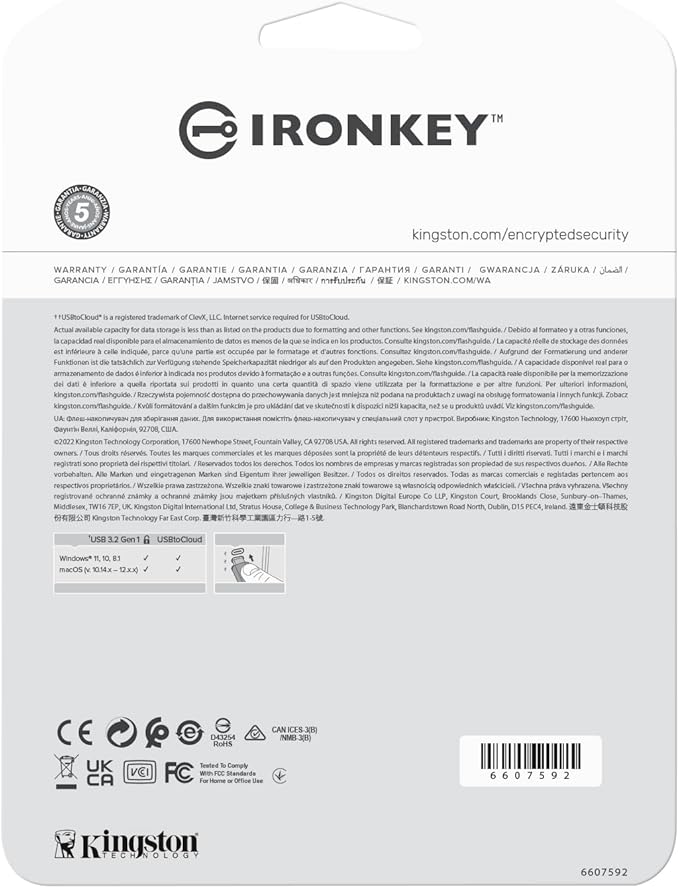 Kingston Ironkey Locker+ 50 128GB Encrypted USB Flash Drive | USB 3.2 Gen 1 | XTS-AES Protection | Multi-Password Security Options | Automatic Cloud Backup | Metal Casing | IKLP50/128GB