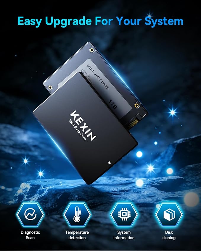 KEXIN SSD 1TB Internal SSD 2.5" SATA III Internal Solid State Drive 1T up to 500MB/s SATA 3.0 Internal Drive 3D NAND Flash Internal SSD for Laptop PC Storage and Upgrade