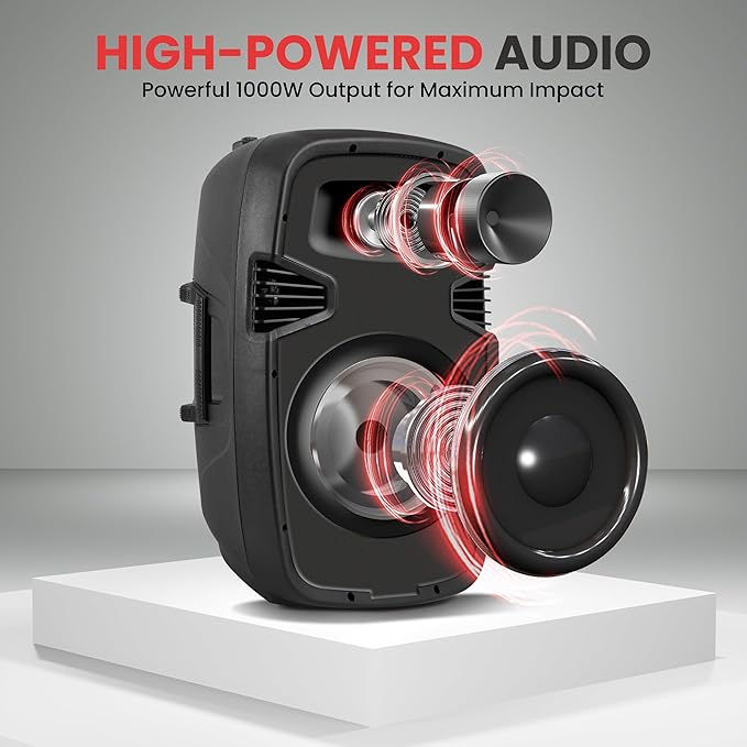 Pyle Wireless Portable PA system - 1000W High Powered Bluetooth Compatible Active + Passive Pair Outdoor Sound Speakers w/ USB SD MP3 AUX - 35mm Mount, 2 Stand, Microphone, Remote - Pyle PPHP1049KT