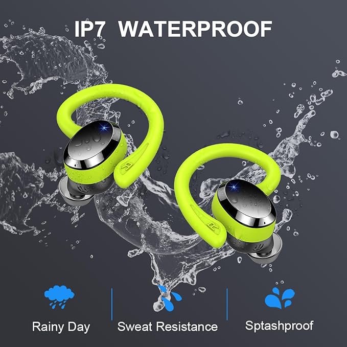 Wireless Earbuds Sport Bluetooth Headphones 5.4, 2025 Bluetooth Earbuds 4 HD Mic, Over-Ear Buds with Earhooks ENC Noise Canceling Earphones, 48Hrs Stereo, IP7 Waterproof Headset for Workout/Running