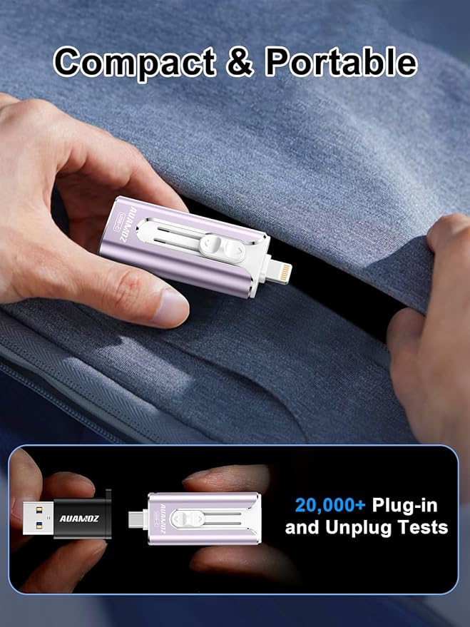 256GB Mini Dual Interface Flash Drive, Portable Memory Stick Compatible with iPhone 17/16/15/14/13/12/11, iPad Android PC, Easy to Save Photos, Videos & Files (1 Pack-Lavender Purple)