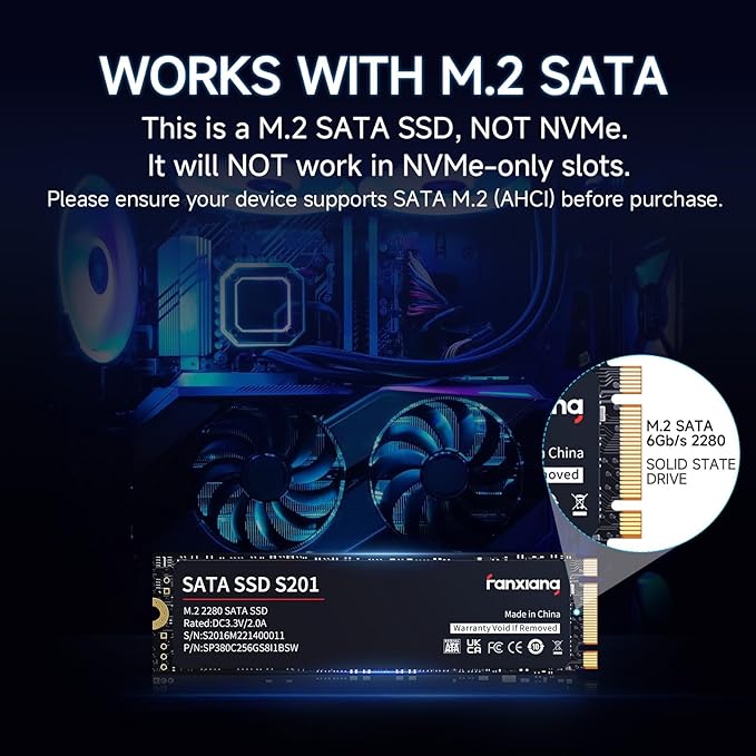 fanxiang S201 512GB M.2 SATA SSD 2280 SATA III 6Gb/s Internal Solid State Drive, SLC Cache for Speed Boost, Read Speed up to 550MB/sec, 3D NAND TLC, Compatible with Laptop and PC Desktops(Black)