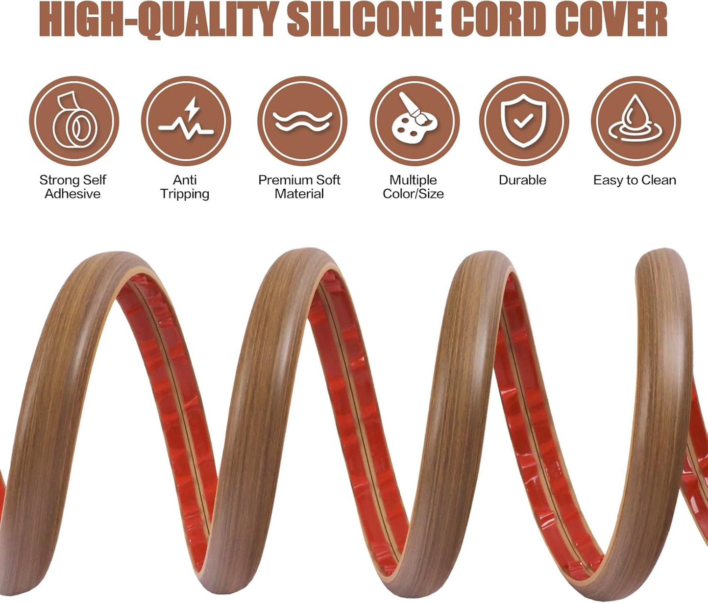 Floor Cord Cover Cable Cavity Self Adhesive Cord Hider Floor 10FT Floor Cable Management Power Cord Protector Floor Electric Cord Covers for Offices, Gym, Exhibitions (Misty Brown Wood, 0.78" x 10')