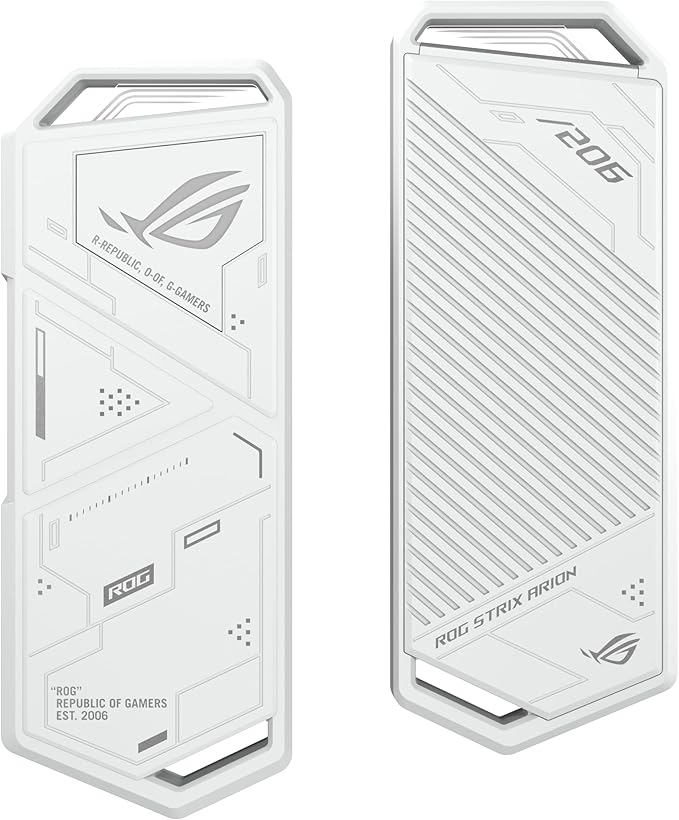 ASUS ROG Strix Arion White M.2 NVMe SSD Enclosure-USB3.2 Gen 2x1 Type-C (10Gbps), Dual USB-C to C & USB-C to A, Screwdriver-Free, Thermal Pads Included, Fits PCIe 2280/2260/2242/2230 M Key/B+M Key