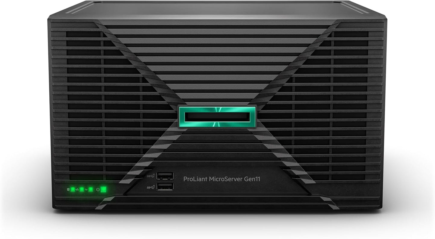 Hewlett Packard Enterprise ProLiant MicroServer Gen11 Tower Server, Intel Xeon E-2414 Processor, 16GB Memory, External 180W US Power Supply (HPE Smart Choice P78521-005)