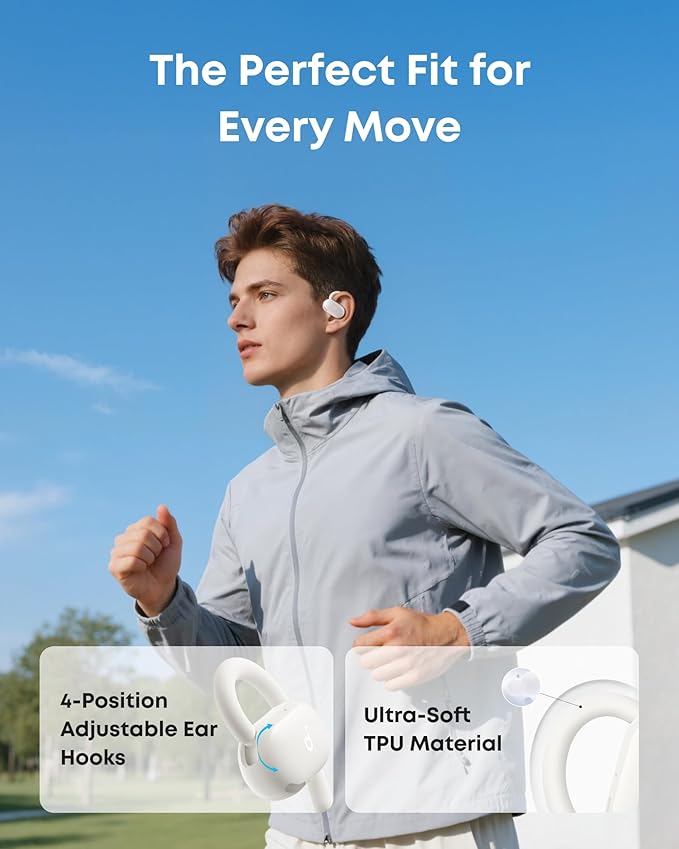 Soundcore V20i by Anker Open-Ear Headphones, Adjustable Ear Hooks, Ultra-Comfort, Snug Fit, Powerful Sound, Clear Calls, IP55, 36H Playtime, Bluetooth 5.4 Wireless Earbuds, Multipoint Connection