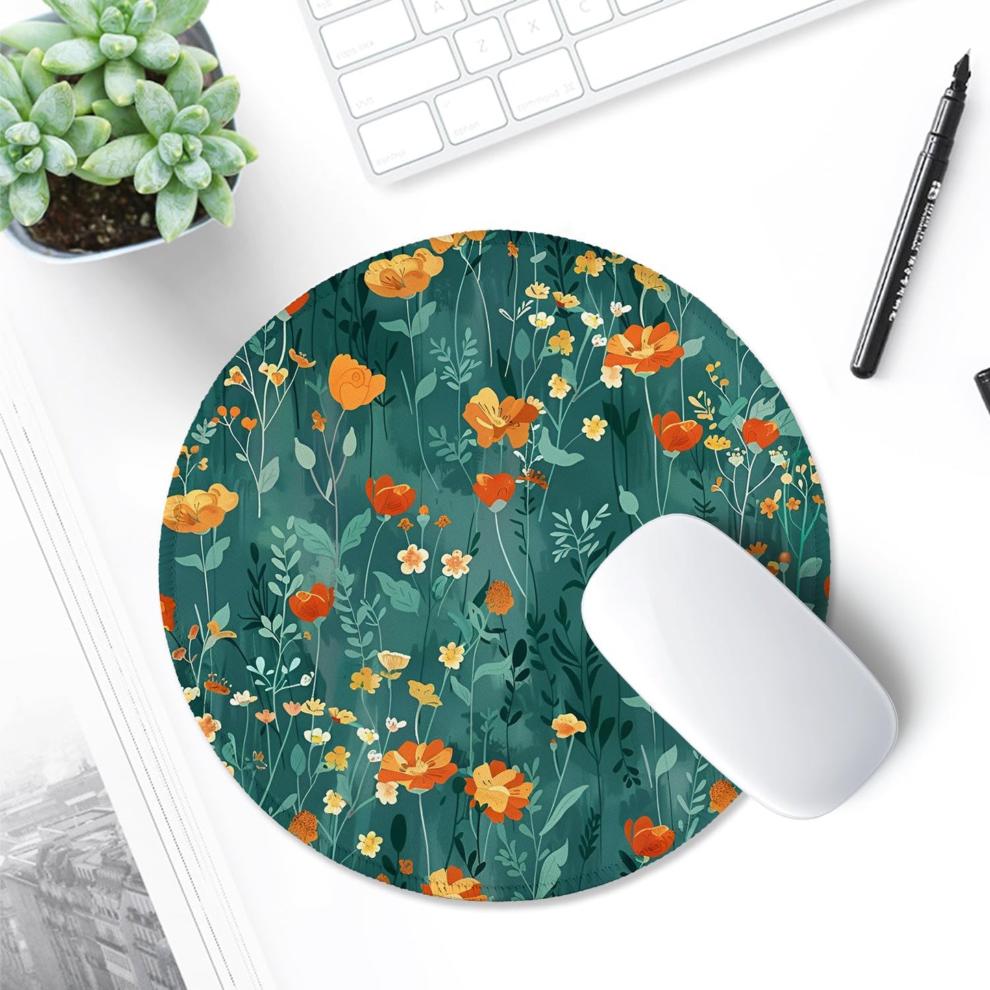 ITNRSIIET Round Mouse Pad with Stitched Edge Premium-Textured Waterproof Non-Slip Rubber Base Desktop Protection Mat Diameter 8.7 inches, Beautiful Flowers