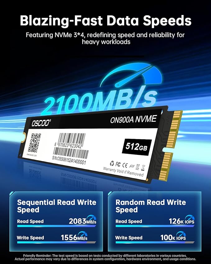 512GB NVMe SSD for MacBook - PCIe Gen3.0x4 Internal SSD, Up to 2100MB/s, Compatible with MacBook Air 2013-2017, MacBook Pro 2013-2016, Mac mini 2014, iMac 2012-2018, Mac Pro 2013 - ON900A